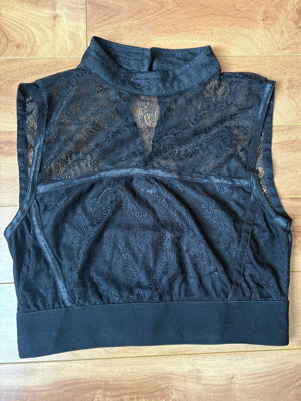 Tristan Black Lace Mock-Neck Sleeveless Crop Top